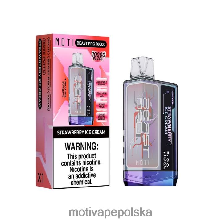 MOTI Vape Kit Polska - MOTI Beast Pro Waporyzator jednorazowy (5%, 10000 zaciągnięć) 6V86650 lody truskawkowe